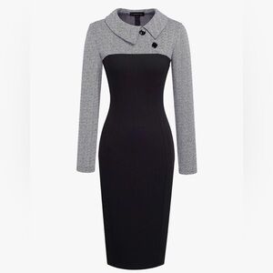 HOMEYEE Women's Retro Chic Colorblock Lapel Career Tunic Dress